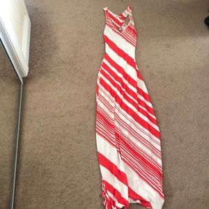 Red & White striped Maxi dress XS